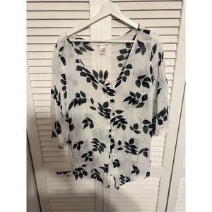 MONROE & MAIN FLORAL BUSINESS CASUAL SHEER BUTTON TIE TOP‎ SZ L